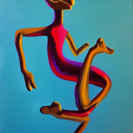 Prompt: painting of peanut with arms and legs and a face dancing ballet, studio, mirrors, lighting