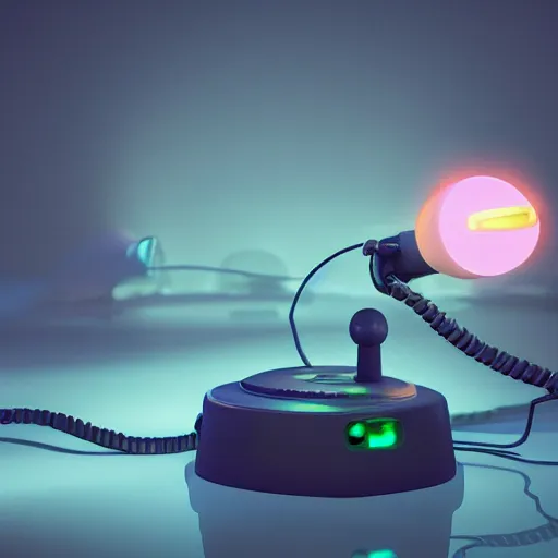 Prompt: telephone, vintag art, bioluminescence, rim light, highly detailed, tilt shift, digital painting, concept art, smooth, sharp focus, pleasing aesthetics, 3 d render, octane render, disney pixar, 4 k