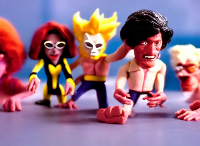 Prompt: 1 9 8 0 s cinematic screenshot cinestill portrait of a stop motion claymation film starring the xmen, shallow depth of field, 1 8 mm, f 1. 8