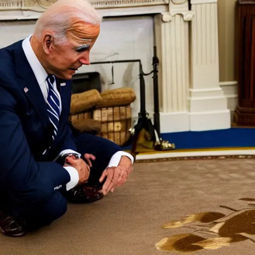 Prompt: A photograph of Joe Biden, on his knees, after having just been kicked in the nuts by Barack Obama while inside the Oval Office, professional, award-winning, presidential, 2015
