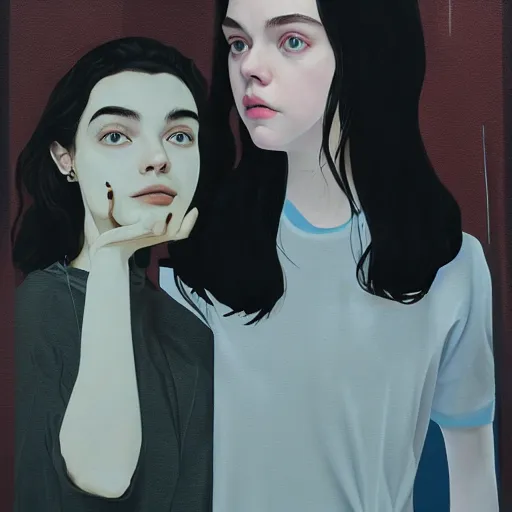 Image similar to elle fanning, ana de armas, anya taylor joy picture by sachin tang, asymmetrical, dark vibes, realistic painting, organic painting, matte painting, geometric shapes, hard edges, graffiti, street art : 2 by sachin teng : 4