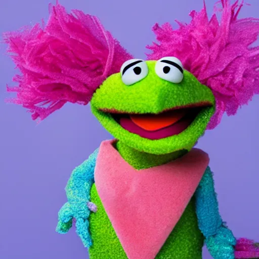 Prompt: a muppet made of silly string