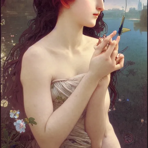 Prompt: lucid dreaming of a faceless girl bleeding into a mirror, intricate, art by artgerm and greg rutkowski and alphonse mucha and william - adolphe bouguereau, high detailed, 4 k,