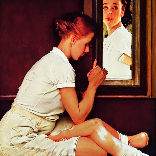 Prompt: high quality high detail painting by norman rockwell, hd, two beautiful young women are conjoined twins, photorealistic lighting