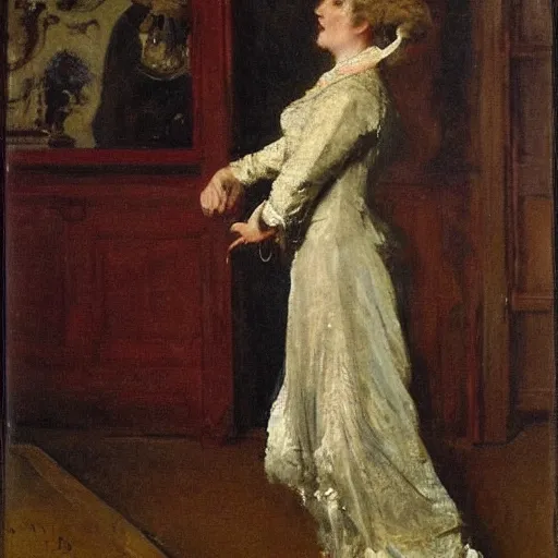 Image similar to actress stepping onto the stage by alfred stevens