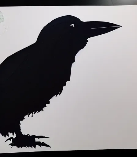 Prompt: Yoji Sinkawa's 'a raven at night', ink and colours on silk, trending on pixiv, HD, detailed, full width, monochrome