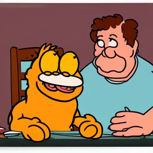 Image similar to jon and garfield at the kitchen table by jim davis