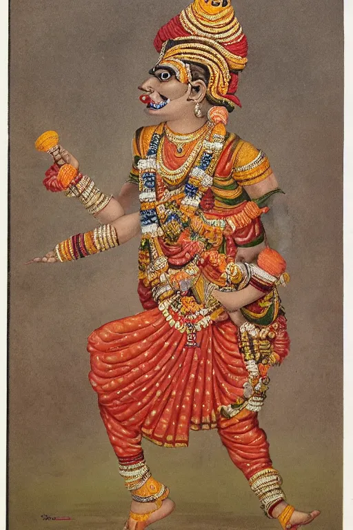 Prompt: Portrait of a Yakshagana dancer in the style of Hans Zatzka