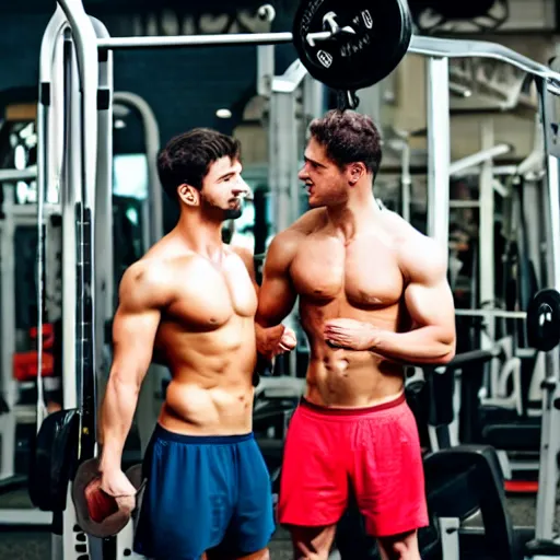 Image similar to photo of typical gym bros being bros at the gym