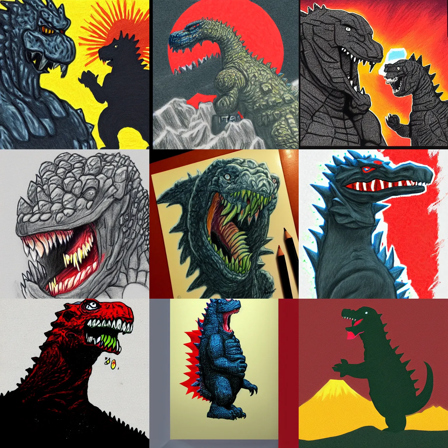 Prompt: crayon illustration of portrait of Godzilla eating Joe biden, horror, trending on artstation