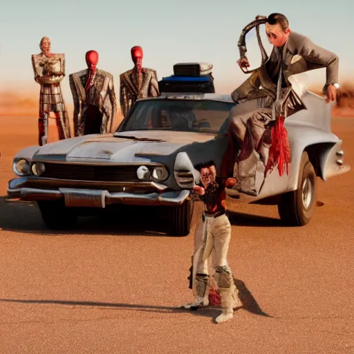 Prompt: pee wee herman as a mad max villain, movie still, highly detailed, high quality, 8 k, realistic face