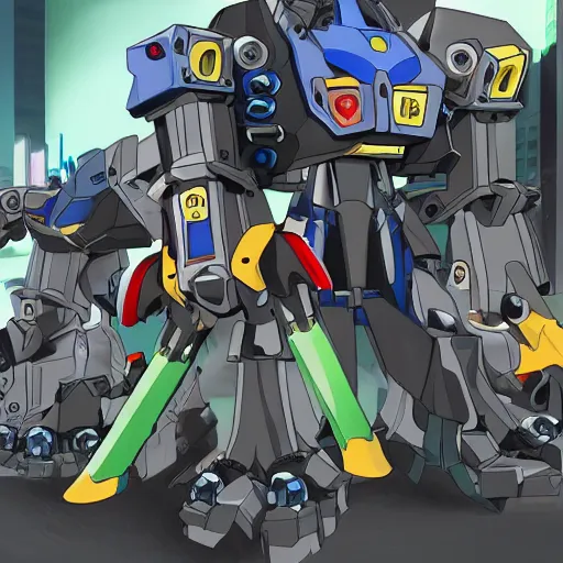 Image similar to Mecha Voltron with giant dachshund robots, cyberpunk