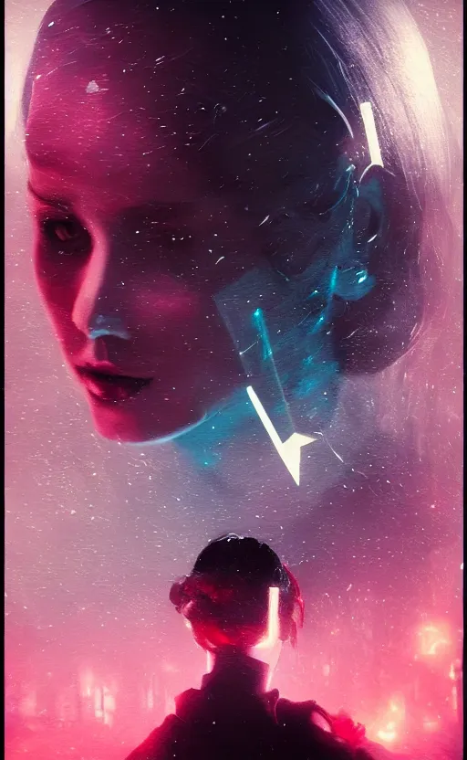 Image similar to a love affair with doubt, dark retrowave, glitch art, interstellar, beautifully lit, by Mab Graves and Bastien Lecouffe-Deharme and steve argyle, artstation, unreal engine