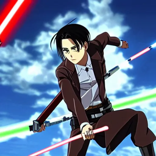 Levi Ackerman from Attack on Titan using lightsabers,, Stable Diffusion