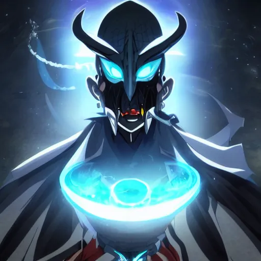 Image similar to Karthus from League of Legends in anime movie, dragonballz, jojo