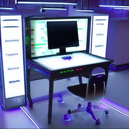 Image similar to a cyberpunk desk computer that runs on biotechnology, mechanical clock, fallout 5, studio lighting, deep colors