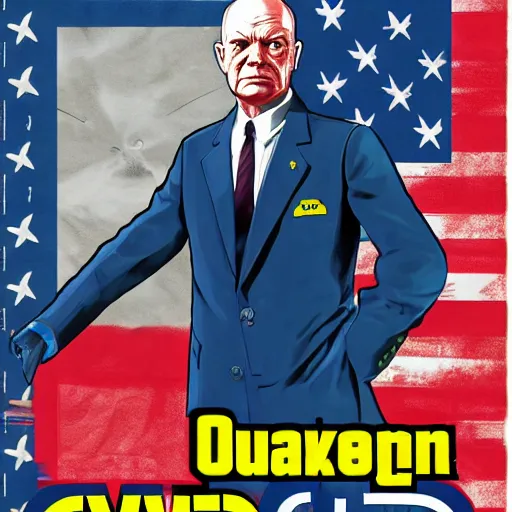 Image similar to dwight eisenhower in gta v, cover art by stephen bliss, boxart, loadscreen