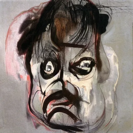 Image similar to abstract portrait by Francis Bacon, contemporary art, raw and unsettling imagery