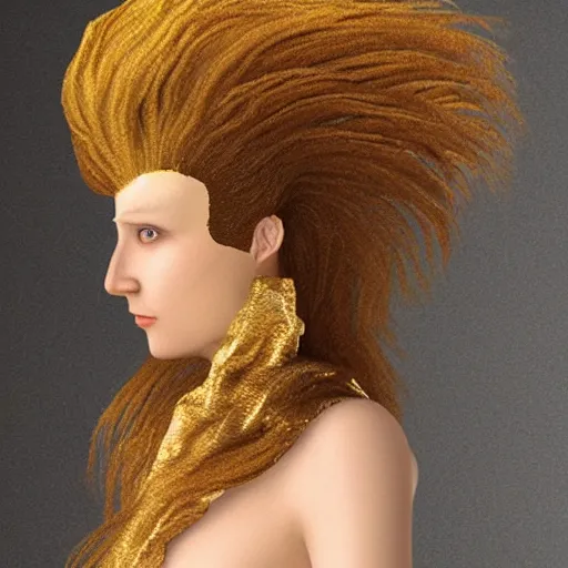 Prompt: a woman with hair made by gold