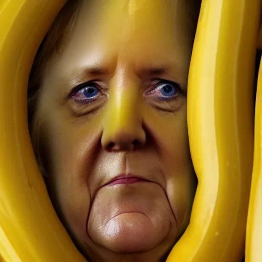 Image similar to angela merkel as a banana, caricature, 8 k photo