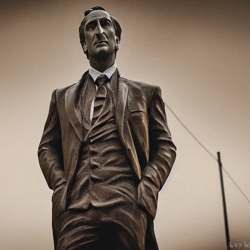 Image similar to a statue of a bust of saul goodman, photography, filmic, cinematic, dramatic, glamor shot, portrait