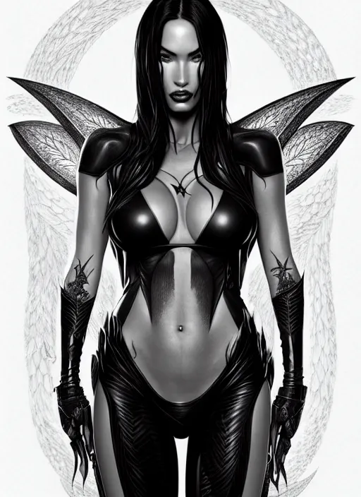 Image similar to symmetry!! gantz portrait of megan fox as a fairy, unholy, intricate, highly detailed, dynamic lighting, digital art, digital painting, artstation, terence nielsen, sharp focus, illustration, art by artgerm and greg rutkowski and moebius, 8 k