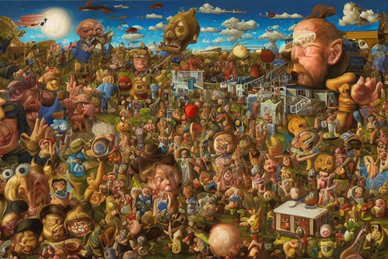 Image similar to a sparsely populated strange battle in an old hospital between old people and babies Robert Williams Mark Ryden and Alex Gross, Todd Schorr highly detailed deep perspective perfect composition