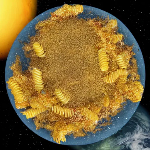 Image similar to planet earth covered in mac and cheese, artstation, 4k