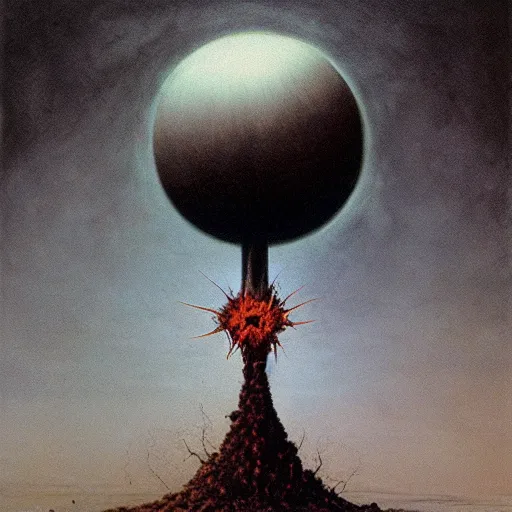 Prompt: atomic fireball by Zdzisław Beksiński, oil on canvas