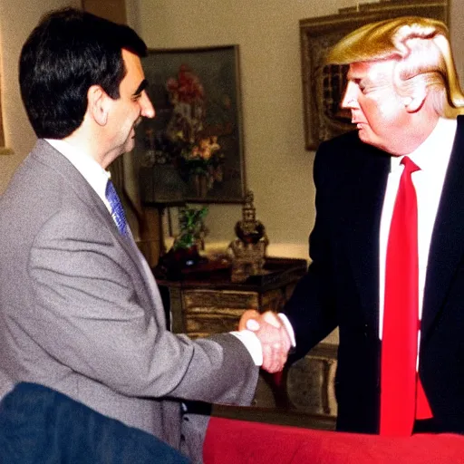 Image similar to mr bean shaking hands with donald trump