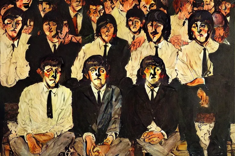 Image similar to painting of The Beatles, by Norman Rockwell