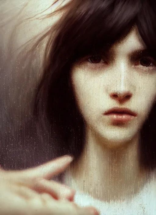 Prompt: close up picture of a white dress girl, hard breathing, messy hair, reaching a hands to the camera, treasures on the background, coveted, beautiful and aesthetic and attractive and detailed face, specular reflection, occlusion shadow, intricate, bokeh, masterpiece, by ilya kuvshinov and jeremy lipking and quentin mabille