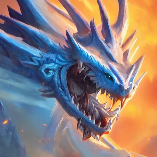 Image similar to a blue eye white dragon, battlefield background, bright art masterpiece artstation. 8 k, sharp high quality artwork in style of jose daniel cabrera pena and greg rutkowski, concept art by tooth wu, blizzard warcraft artwork, hearthstone card game artwork, yugioh artwork