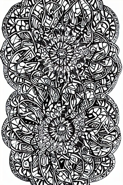 Image similar to symmetric fish mandala ink drawing