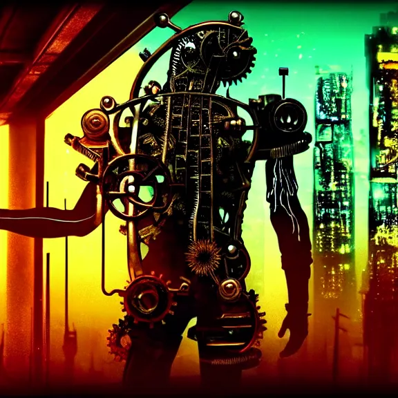 Image similar to Beautiful Photo of the Time Machine. Gear mechanism. Cyberpunk. splatterpunk. 4K. Grim future