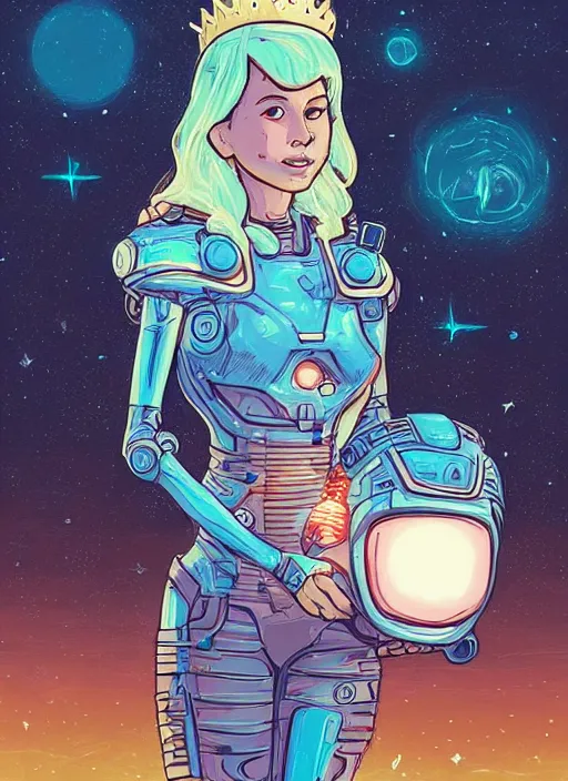Image similar to beautiful planet cottagecore princess rosalina holding a small robot wearing a scifi jetsuit by laurie greasley, intricate bioluminescent highly detailed, digital painting, concept art, smooth, sharp, focus, illustration, art by artgerm, artstation