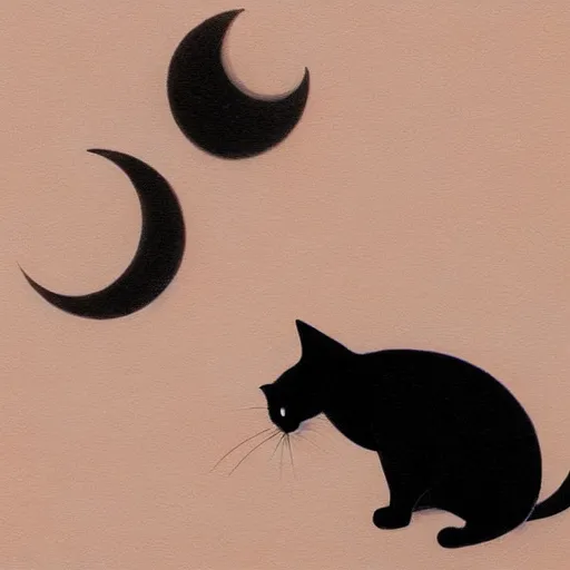 Prompt: black cat, crescent moon, night time, ilya kuvshinov