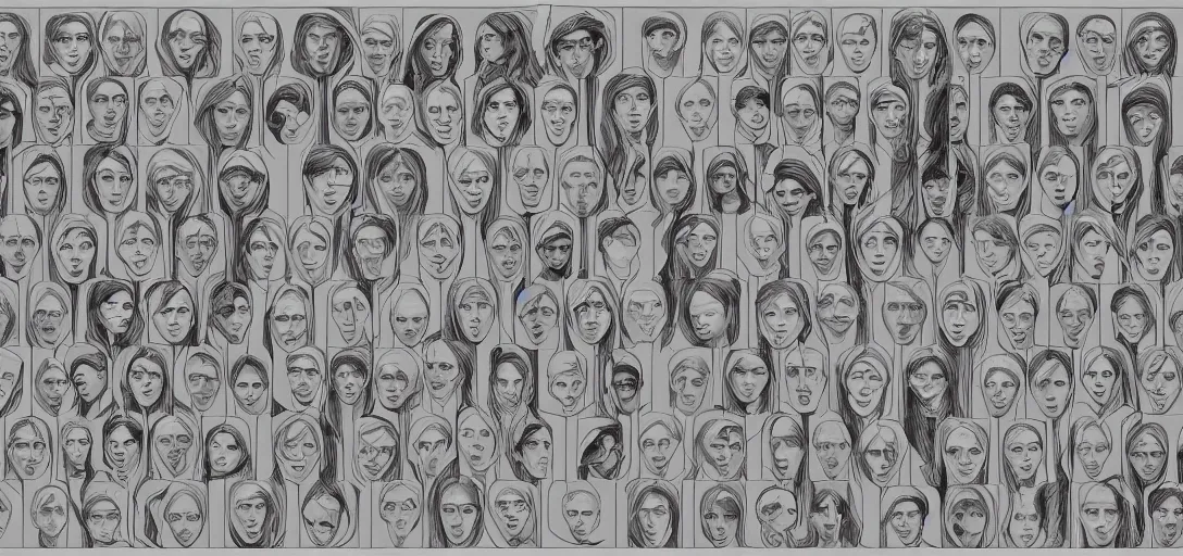 Image similar to symmetry! portrait of multiple human in solid silhouettes, posing, mooc, organic and intricate, elegant, highly detailed, concept art, smooth lines, sharp focus, illustration, high contrast, shadows, painted with thin colored pencils on white, 8 k