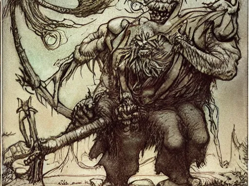 Image similar to goblins by arthur rackham and by Tony DiTerlizzi and by brian froud