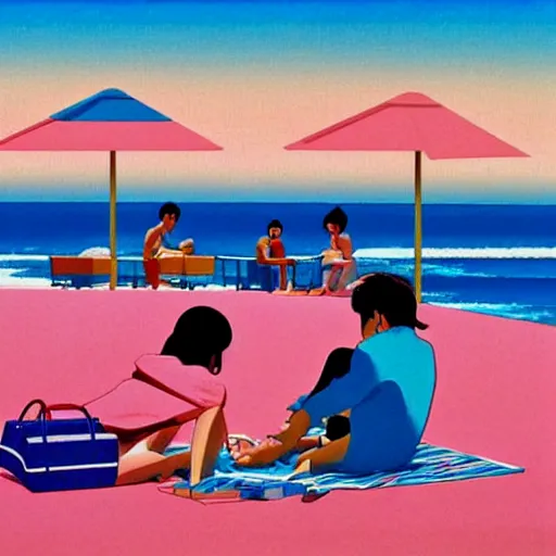 Image similar to a picnic on the beach by hiroshi nagai