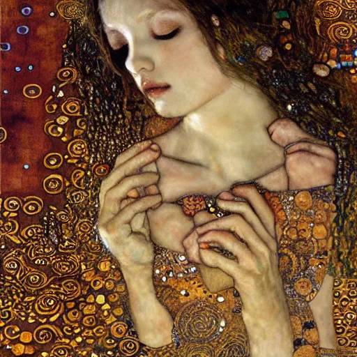 Image similar to sleeping goddess, intricate detail, klimt, royo, royo, whealan,