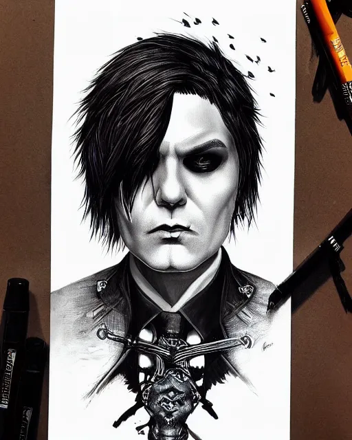 Image similar to “portrait of Gerard way, gothic, trending on ArtStation, hyper detailed”