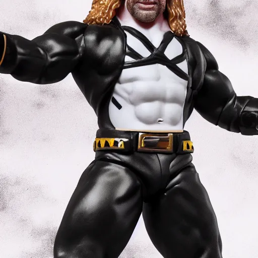 Image similar to Full body shot of a highly detailed flexible Triple H vinyl plastic figurine as a villain, white background, 3d, high quality, depth of field, high contrast, 8k, concept art, smooth, sharp focus, highly detailed, wrestling, WWE