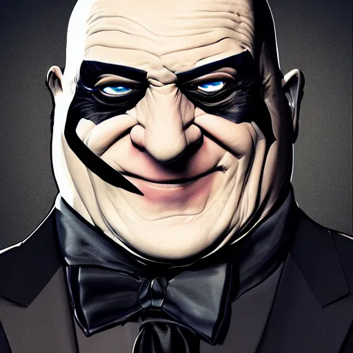 Image similar to Steve Ballmer as The Penguin in Batman, 4k, digital art, artstation, cgsociety, hdr