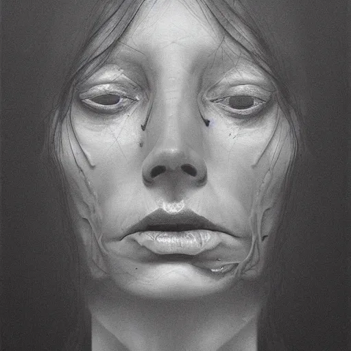 Image similar to Horror portrait of the face of a woman melting, illustrated by James Ryman and Zdzisław Beksiński, in a gloomy and unsettling art style, trending on artstation, artstationHQ, artstationHD, 4k, 8k
