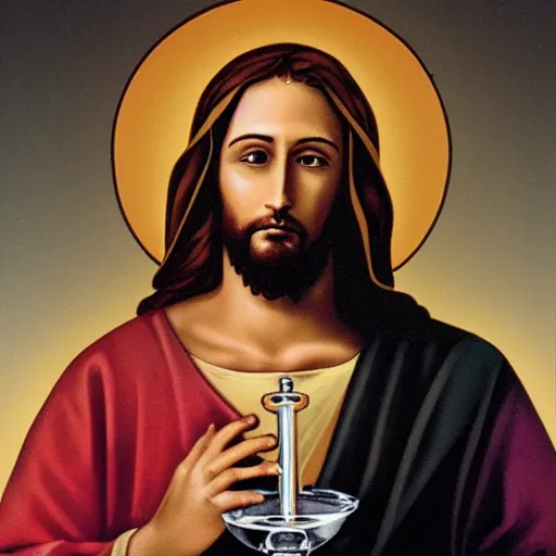 Image similar to studio photo of jesus using a medical bong, studio portrait