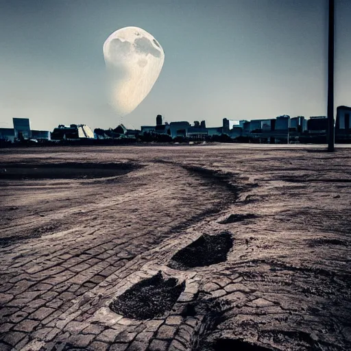 Image similar to moonwalker photo, lunar soil, future, city buildings, a detailed photo of a future norilsk base, moon landscape, street photo