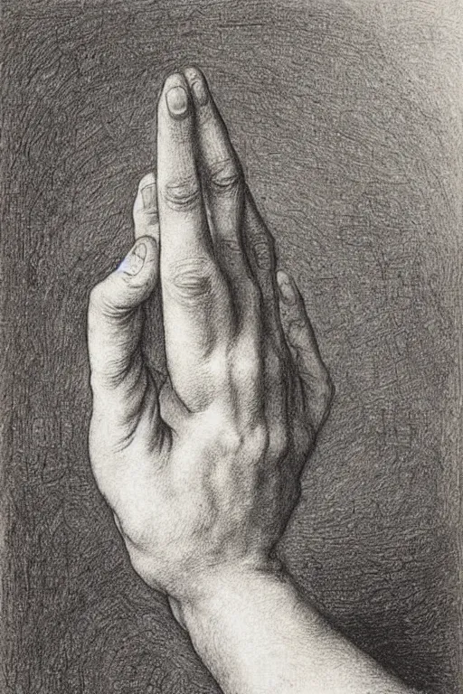 Prompt: a graceful open hand, pencil-drawing by albrecht-durer