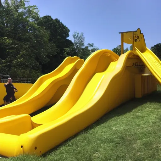 Prompt: boss ross screaming on a giant yellow slide