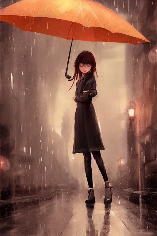 Image similar to cute girl in the rain under an umbrella, by wlop, concept art, poster